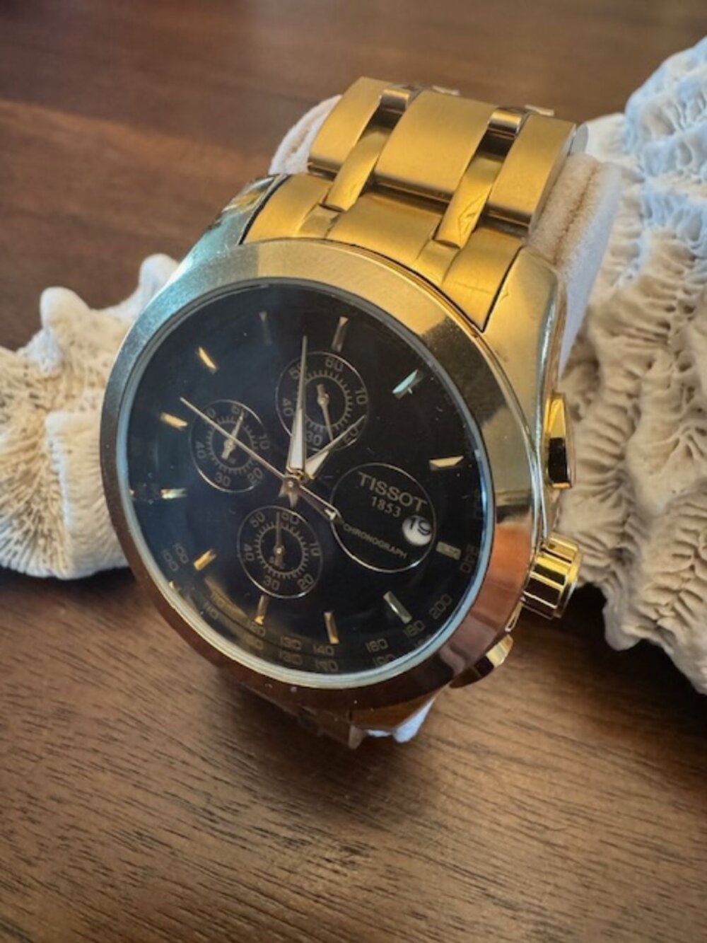 Tissot Couturier Chrono - Men's Gold Quartz Watch T035627A - Black Dial 43mm - Picture 2 of 10